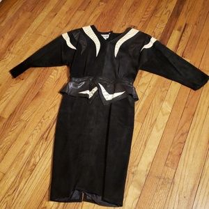 Vintage Black Leather Peplum Dress